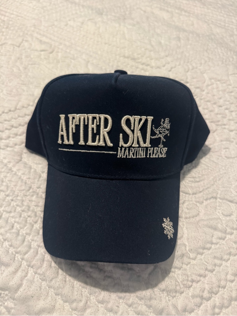 Anthropologie Navy Blue "After Ski Martini Please" Embroidered Baseball Cap
